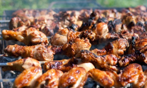 Barbecue or fried chicken and pork meat